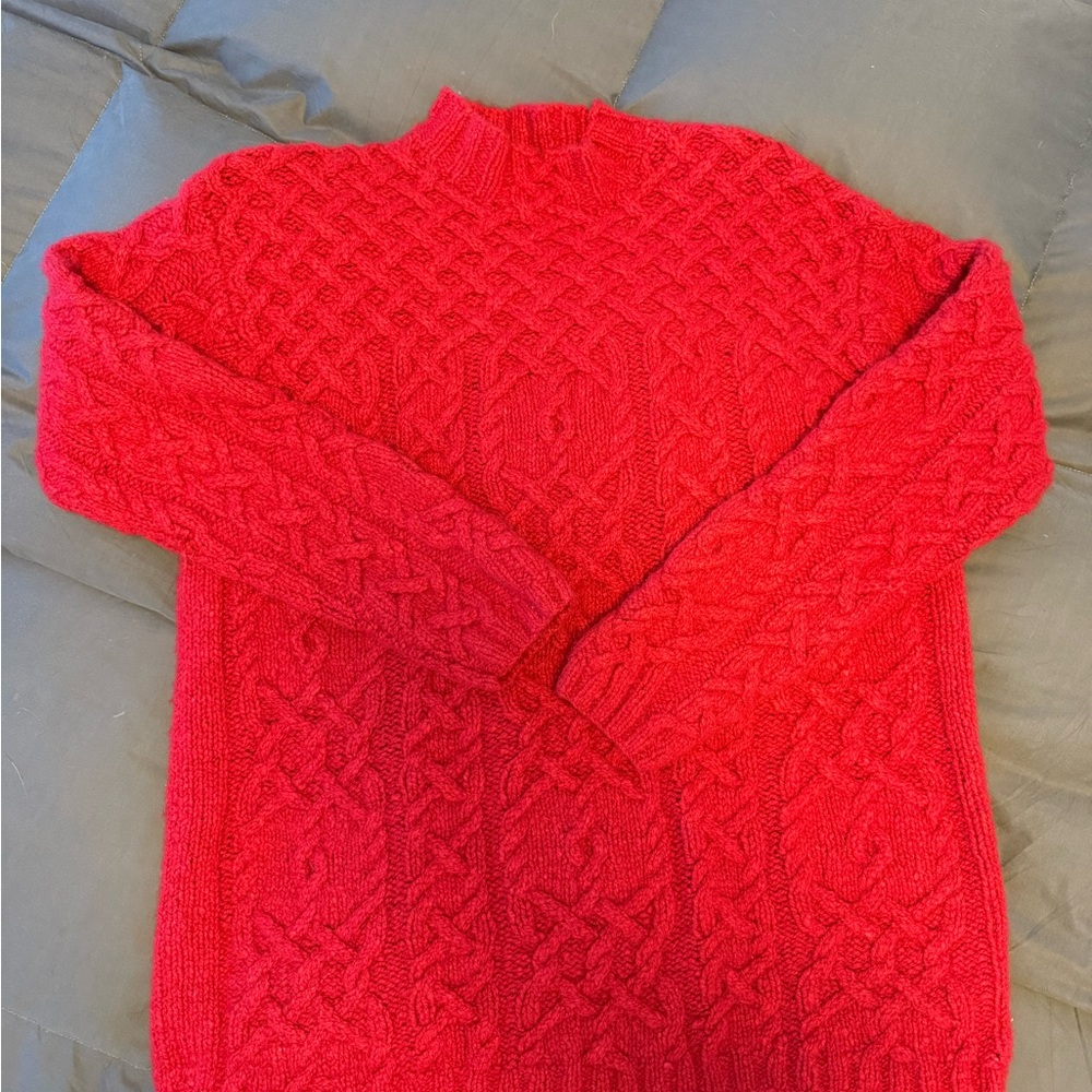 The Limited Red Cable Knit Turtleneck Sweater *vintage* *hand knit*